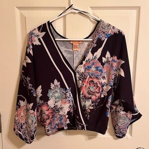 🌟Flying Tomato Boho Floral Faux Wrap V-Neck Blouse